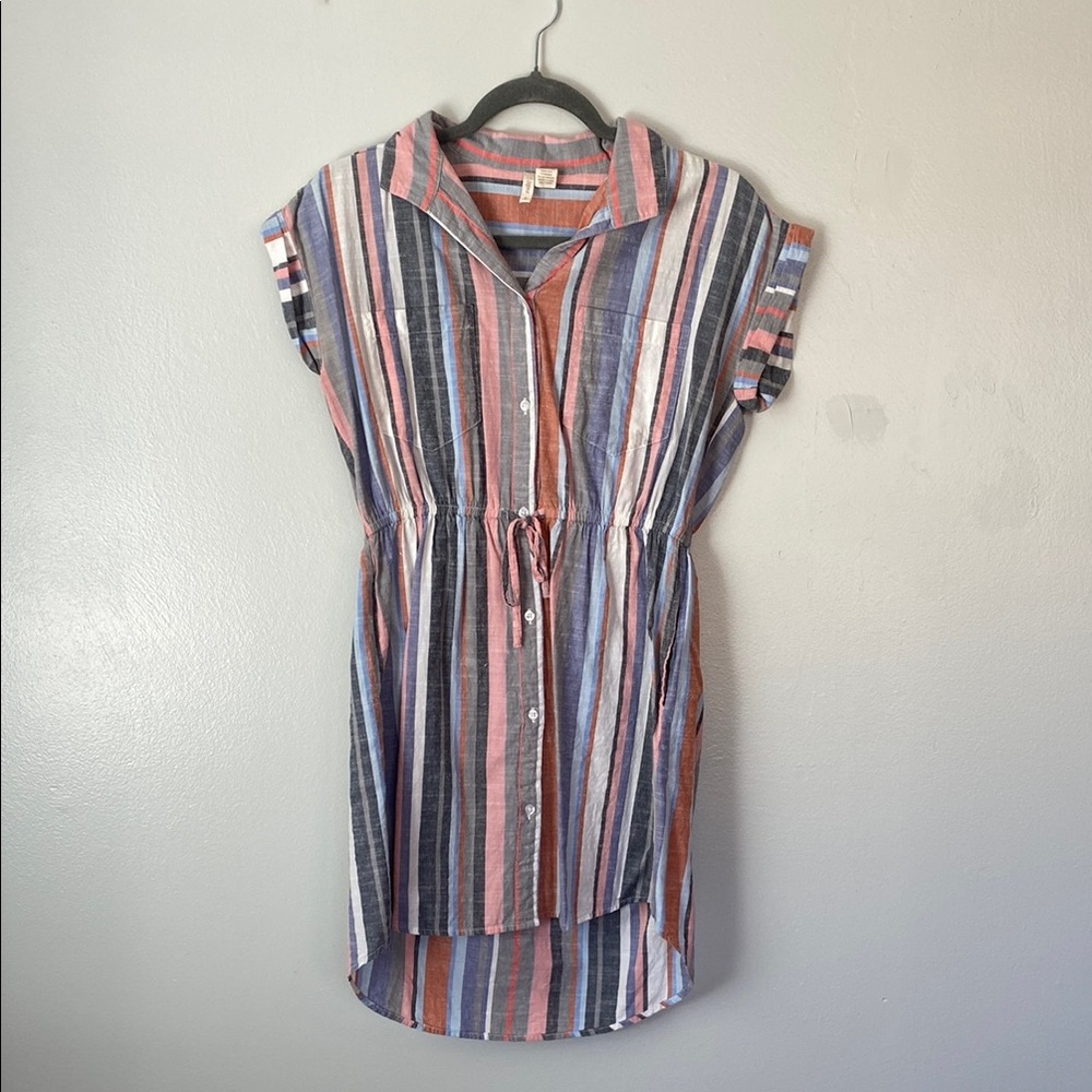Japna Striped Cotton Button-Up Dress Small
